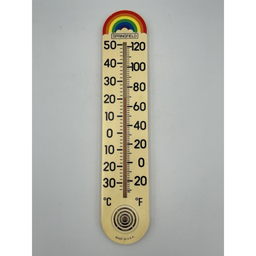 Vtg. Springfield Hard Plastic Thermometer Made In USA Retro Rainbow Colors 15"